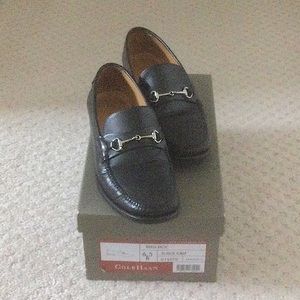 Ladies black leather loafers